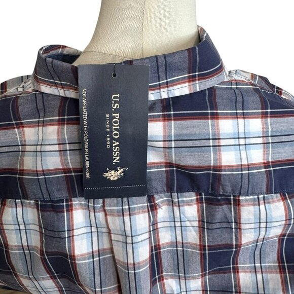 U.S. Polo Assn. Poplin Mens Classic Fit Long Sleeve Plaid Button-Down Sh… - Picture 2 of 6